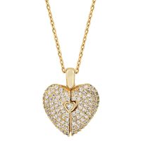 Fashion Heart Shape Titanium Steel Inlay Artificial Diamond Pendant Necklace 1 Piece sku image 1