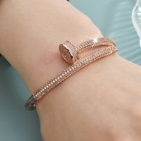 1 Piece Fashion Solid Color Alloy Plating Inlay Artificial Diamond 18k Gold Plated Women's Bangle main image 4