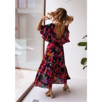 Women's A-line Skirt Casual V Neck Printing Patchwork Short Sleeve Flower Maxi Long Dress Daily main image 3