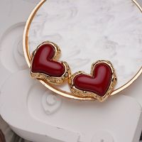 1 Paar Ig-stil Herzform Überzug Inlay Kupfer Juwel Vergoldet Ohrstecker main image 1