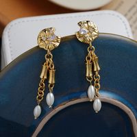 1 Pair Vintage Style French Style Irregular Tassel Tassel Pearl Inlay Copper Zircon 18K Gold Plated Drop Earrings main image 4