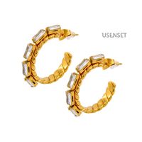 Fashion Square Stainless Steel Inlay Zircon Hoop Earrings 1 Pair main image 4