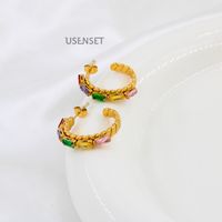 Fashion Square Stainless Steel Inlay Zircon Hoop Earrings 1 Pair main image 3