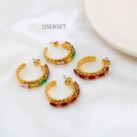Fashion Square Stainless Steel Inlay Zircon Hoop Earrings 1 Pair main image 2