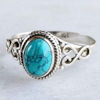 1 Piece Fashion Oval Alloy Plating Hollow Out Inlay Turquoise Women's Rings main image 5