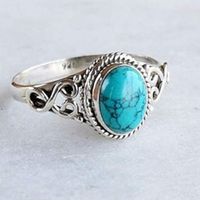 1 Piece Fashion Oval Alloy Plating Hollow Out Inlay Turquoise Women's Rings main image 4