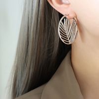 Ethnic Style Leaf Titanium Steel Hoop Earrings 1 Pair sku image 2