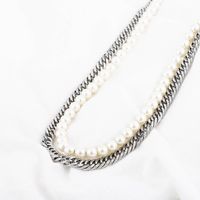 Hip-hop Geometric Stainless Steel Artificial Pearl Beaded Layered Necklaces main image 4