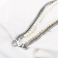 Hip-hop Geometric Stainless Steel Artificial Pearl Beaded Layered Necklaces main image 3