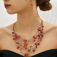1 Set Fashion Geometric Gravel Artificial Crystal Women's Earrings Necklace sku image 1