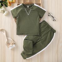 Fashion Color Block Cotton Blend Boys Clothing Sets main image 1