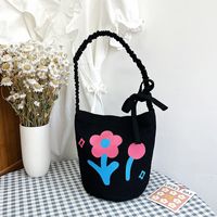 Girl's Medium All Seasons Canvas Flower Fashion Bucket Magnetic Buckle Handbag sku image 1