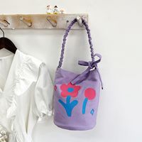 Girl's Medium All Seasons Canvas Flower Fashion Bucket Magnetic Buckle Handbag sku image 3
