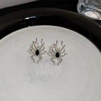 Fashion Spider Titanium Steel Plating Inlay Artificial Gemstones Ear Studs 1 Pair main image 5