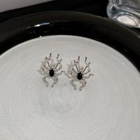 Fashion Spider Titanium Steel Plating Inlay Artificial Gemstones Ear Studs 1 Pair sku image 1