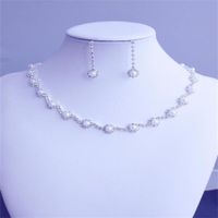 Moda Geométrico Cadena De Cobre Embutido Perlas Artificiales Diamantes De Imitación Pulsera Aretes Collar 1 Juego main image 2