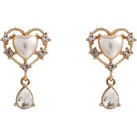 1 Pair Simple Style Heart Shape Alloy Inlay Artificial Pearls Zircon Women's Drop Earrings main image 4