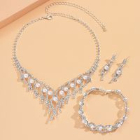 Fashion Geometric Rhinestone Plating Earrings Necklace 1 Set main image 6