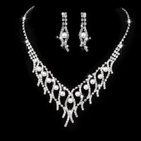 Fashion Geometric Rhinestone Plating Earrings Necklace 1 Set main image 3
