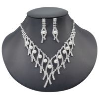 Fashion Geometric Rhinestone Plating Earrings Necklace 1 Set sku image 1