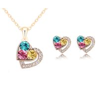 1 Set Fashion Heart Shape Alloy Inlay Rhinestones Valentine's Day Women's Earrings Necklace sku image 3