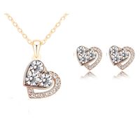 1 Set Fashion Heart Shape Alloy Inlay Rhinestones Valentine's Day Women's Earrings Necklace sku image 1