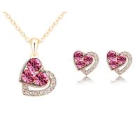 1 Set Fashion Heart Shape Alloy Inlay Rhinestones Valentine's Day Women's Earrings Necklace sku image 6