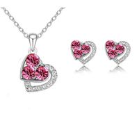 1 Set Fashion Heart Shape Alloy Inlay Rhinestones Valentine's Day Women's Earrings Necklace sku image 7