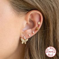 Simple Style Star Moon Butterfly Sterling Silver Inlay Zircon Ear Studs 1 Set main image 5