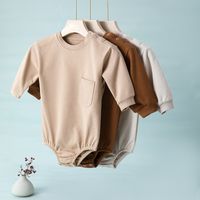 Casual Solid Color Pocket Cotton Baby Rompers main image 4