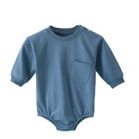 Casual Solid Color Pocket Cotton Baby Rompers main image 3
