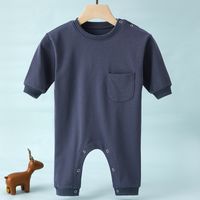 Casual Solid Color Pocket Cotton Baby Rompers main image 5