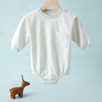 Casual Solid Color Pocket Cotton Baby Rompers main image 6