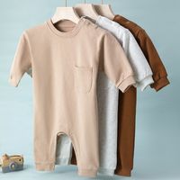 Casual Solid Color Pocket Cotton Baby Rompers main image 3