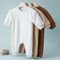 Casual Solid Color Pocket Cotton Baby Rompers main image 6