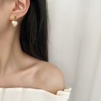 Fashion Heart Shape Titanium Steel Plating Inlay Pearl Drop Earrings 1 Pair main image 5