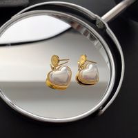 Fashion Heart Shape Titanium Steel Plating Inlay Pearl Drop Earrings 1 Pair main image 4