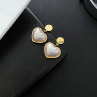 Fashion Heart Shape Titanium Steel Plating Inlay Pearl Drop Earrings 1 Pair main image 1
