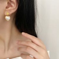 Fashion Heart Shape Titanium Steel Plating Inlay Pearl Drop Earrings 1 Pair main image 3