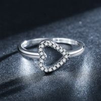 Fashion Heart Shape Silver Hollow Out Inlay Zircon Rings 1 Piece main image 4