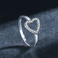 Fashion Heart Shape Silver Hollow Out Inlay Zircon Rings 1 Piece main image 5