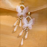 1 Paire Mode Papillon Perle D'imitation Alliage Strass Femmes Boucles D'oreilles Lustre main image 2