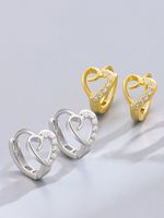 Simple Style Heart Shape Copper Inlay Artificial Diamond Hoop Earrings 1 Pair main image 5