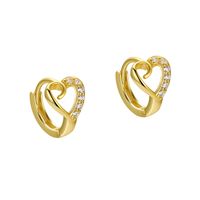 Simple Style Heart Shape Copper Inlay Artificial Diamond Hoop Earrings 1 Pair main image 1