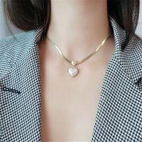 Korean Style Heart Shape Artificial Pearl Titanium Steel Inlaid Gold Pendant Necklace 1 Piece main image 5