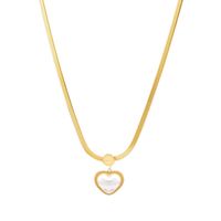 Korean Style Heart Shape Artificial Pearl Titanium Steel Inlaid Gold Pendant Necklace 1 Piece main image 2