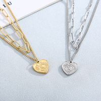 Fashion Heart Shape Titanium Steel Layered Necklace main image 5