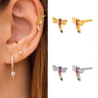 Simple Style Dragonfly Copper Inlay Zircon Ear Studs 1 Pair main image 4