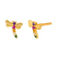 Simple Style Dragonfly Copper Inlay Zircon Ear Studs 1 Pair sku image 1