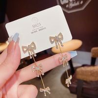 Simple Style Bow Knot Copper Inlay Artificial Gemstones Drop Earrings 1 Pair sku image 1